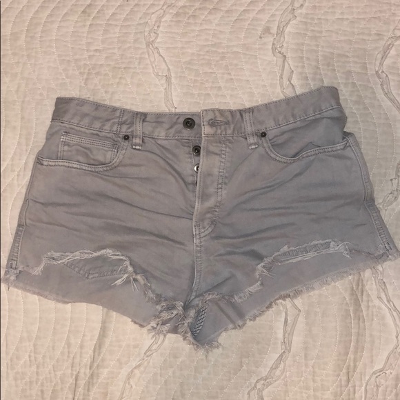 Free People Pants - FREE PEOPLE grey denim distressed shorts